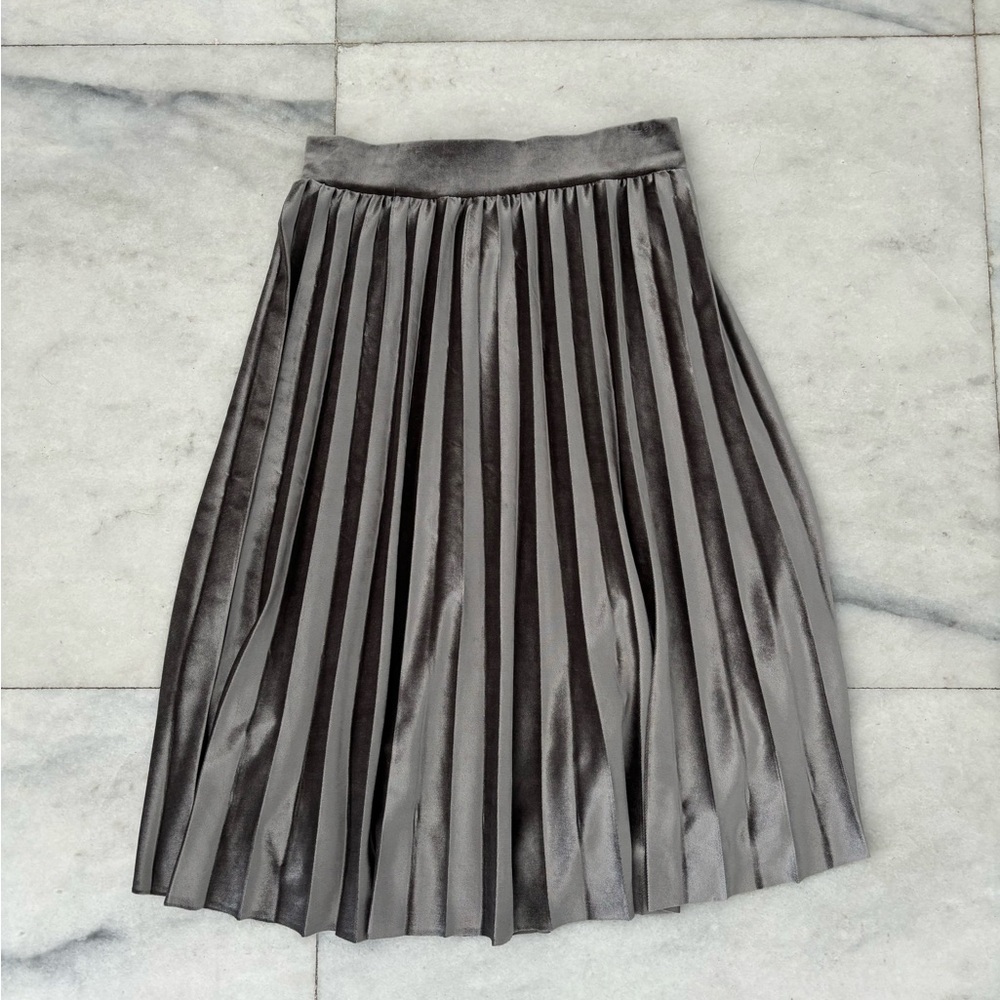 Vintage Skirt Gray Velvet Pleated Knee Length A Line Women M Academia Office